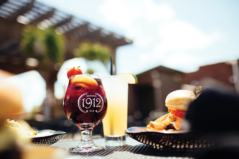 1912 Sangria and food on outside patio