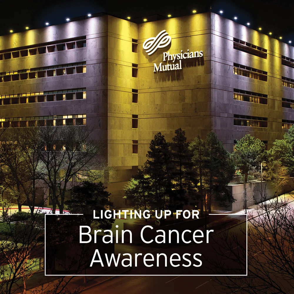 Physicians Mutual Building Lighting Brain Cancer Awareness