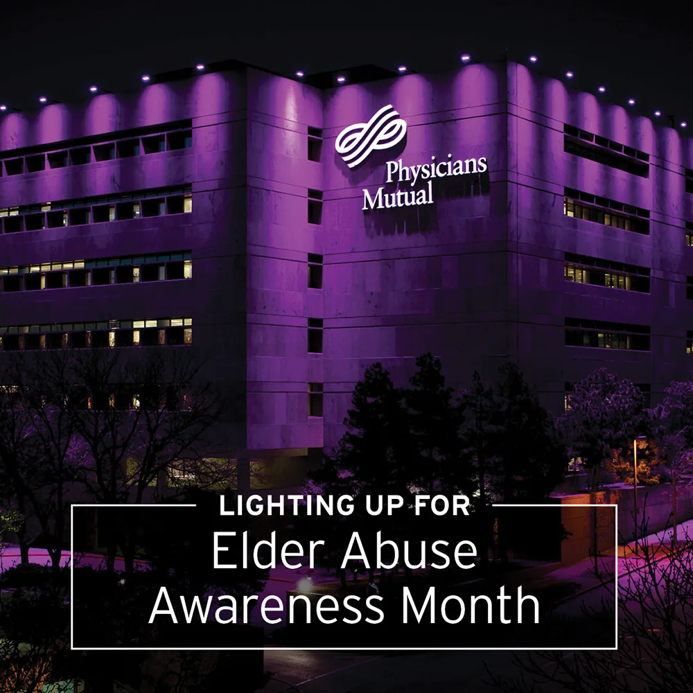 Physicians Mutual Building Lighting Elder Abuse Awareness